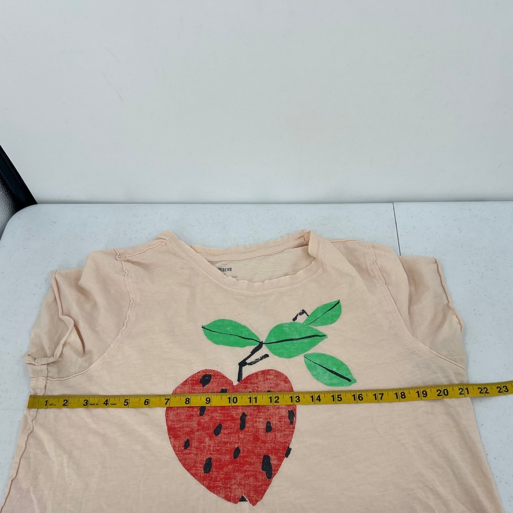 Maeve by Anthropologie Large Peach Strawberry Graphic Tee Raw Hem - Picture 6 of 10